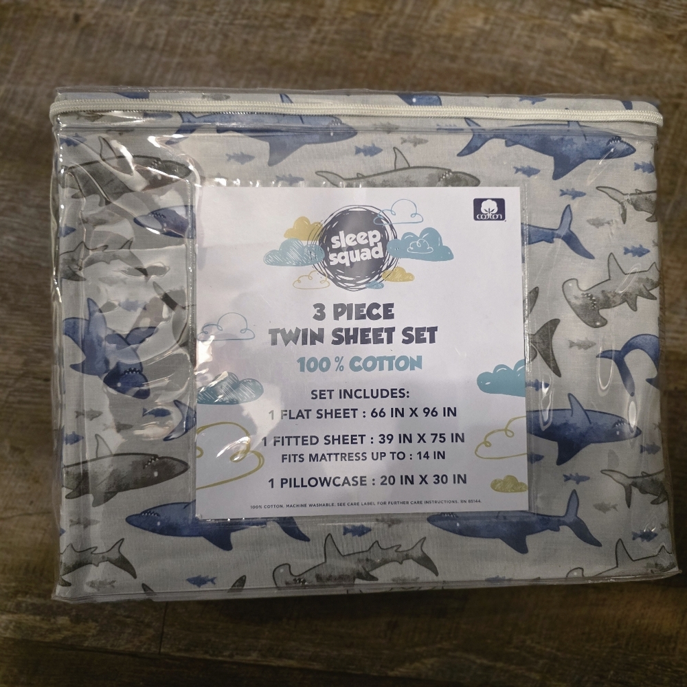 NWT, 3 Piece Twin Sheet Set - Sharks, Never Opened
